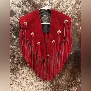 Leather Red Fringe Cape